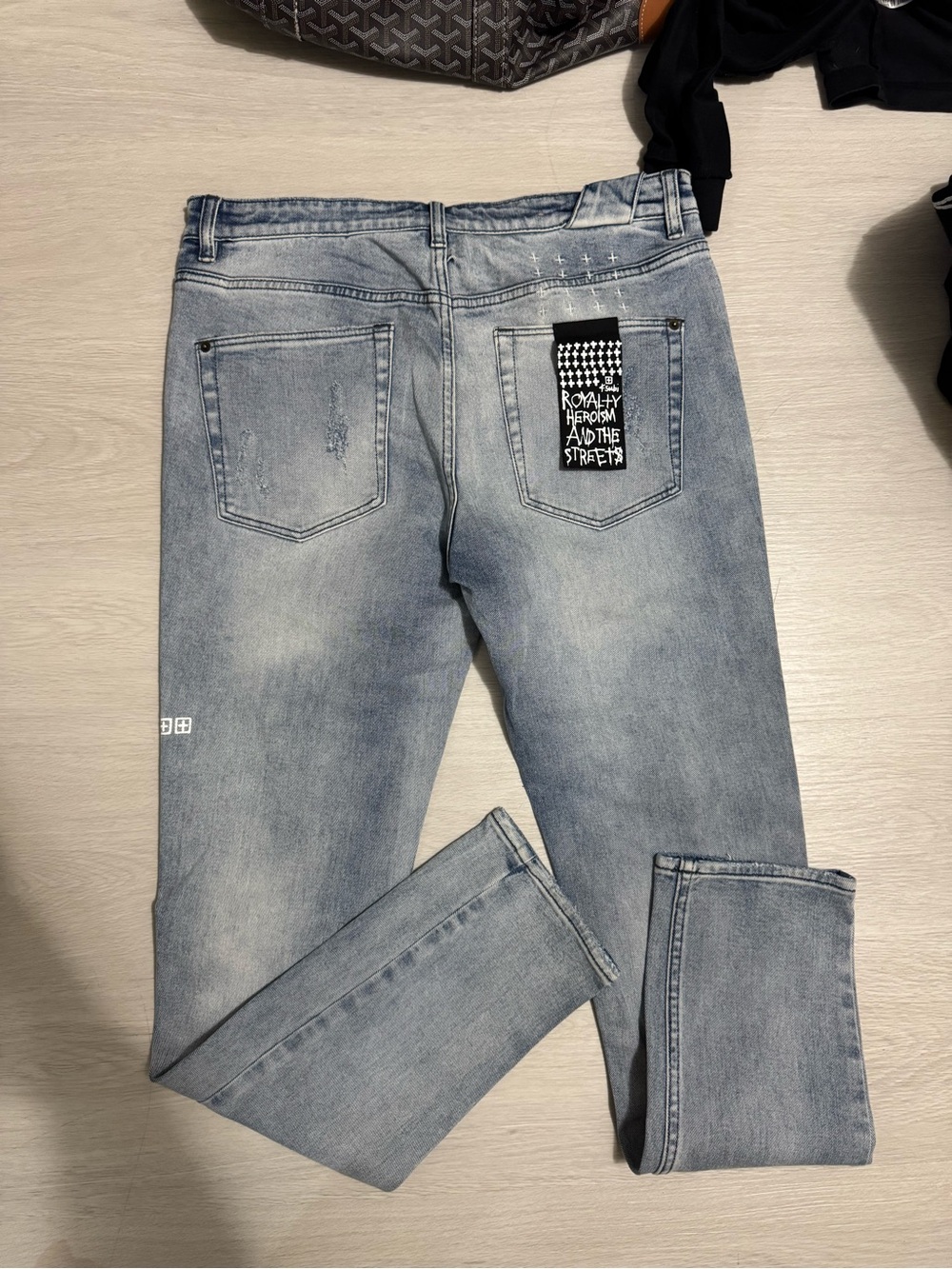 Ksubi Light Blue Slim-Straight Jeans with Black Patch